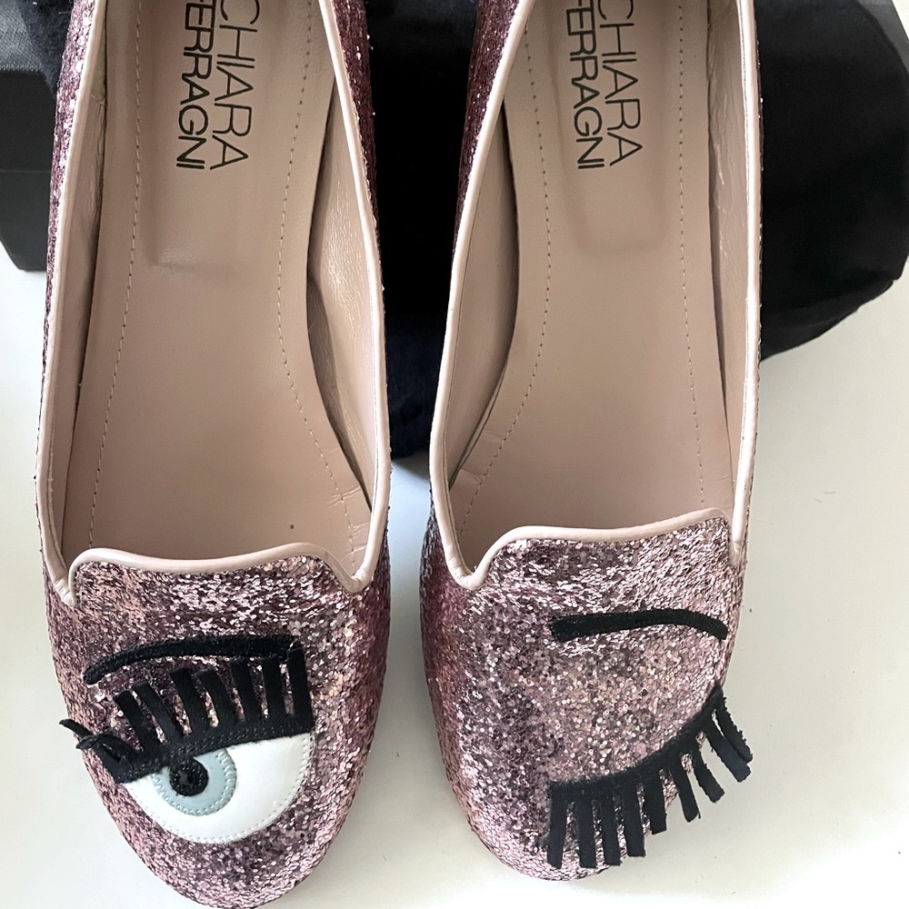 Chiara Ferragni Pink Flirting Glitter Eye Flats